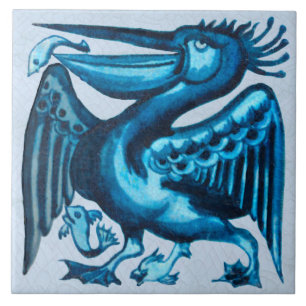 Repro of Original De Morgan Blue Pelican Bird Kakelplatta