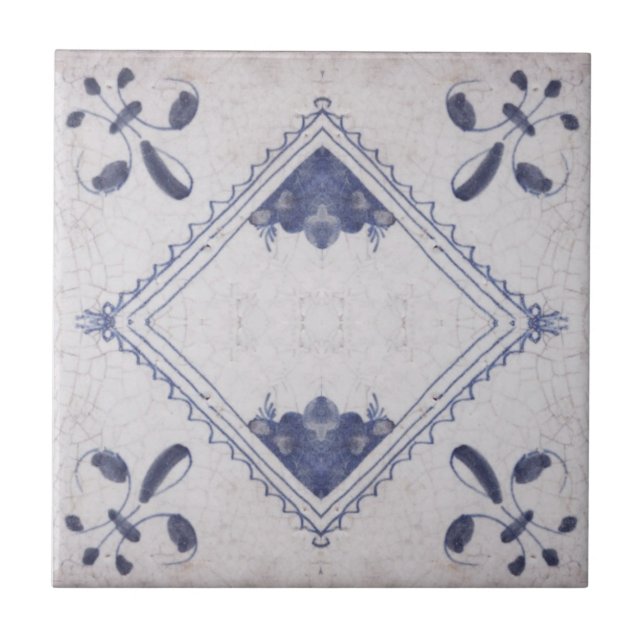 Repro portugisisk Blommigt Blue Azulejos Tile Kakelplatta (Framsidan)