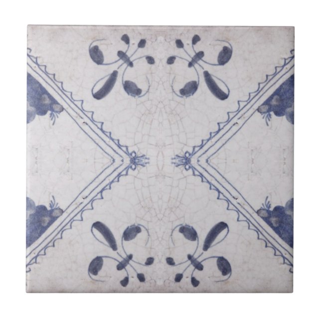 Repro portugisisk Blommigt Blue Azulejos Tile Kakelplatta (Framsidan)