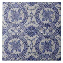 Repro portugisisk Blue Geometric Azulejos-Blommigt Kakelplatta