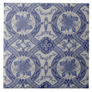 Repro portugisisk Blue Geometric Azulejos-Blommigt Kakelplatta