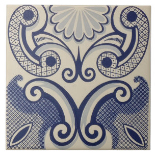 Repro portugisisk Blue Geometric Azulejos-Blommigt Kakelplatta