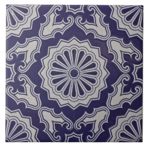 Repro portugisisk Blue Geometric Azulejos-Blommigt Kakelplatta