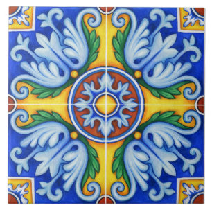 Repro portugisisk Blue Geometric Azulejos-Blommigt Kakelplatta