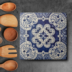 Repro portugisisk Blue Geometric Azulejos-Blommigt Kakelplatta