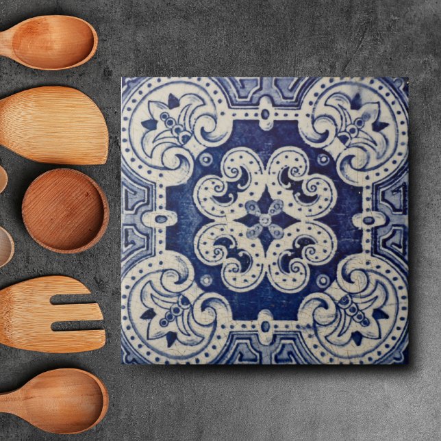 Repro portugisisk Blue Geometric Azulejos-Blommigt Kakelplatta (Skapare uppladdad)