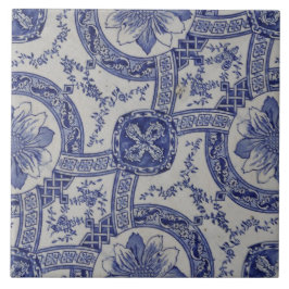 Repro portugisisk Blue Geometric Azulejos-Blommigt Kakelplatta