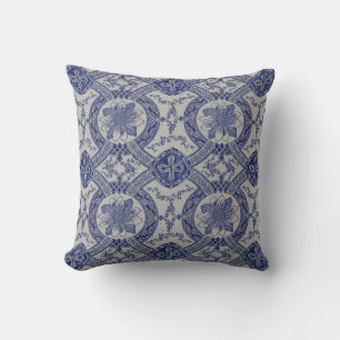 Repro portugisisk Blue Geometric Azulejos Blommigt Kudde