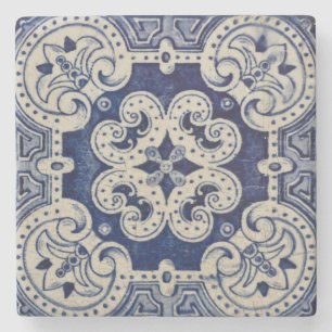 Repro portugisisk Blue Geometric Azulejos-Blommigt Stenunderlägg