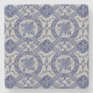 Repro portugisisk Blue Geometric Azulejos-Blommigt Stenunderlägg