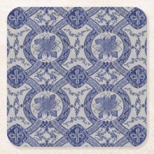 Repro portugisisk Blue Geometric Azulejos-Blommigt Underlägg Papper Kvadrat