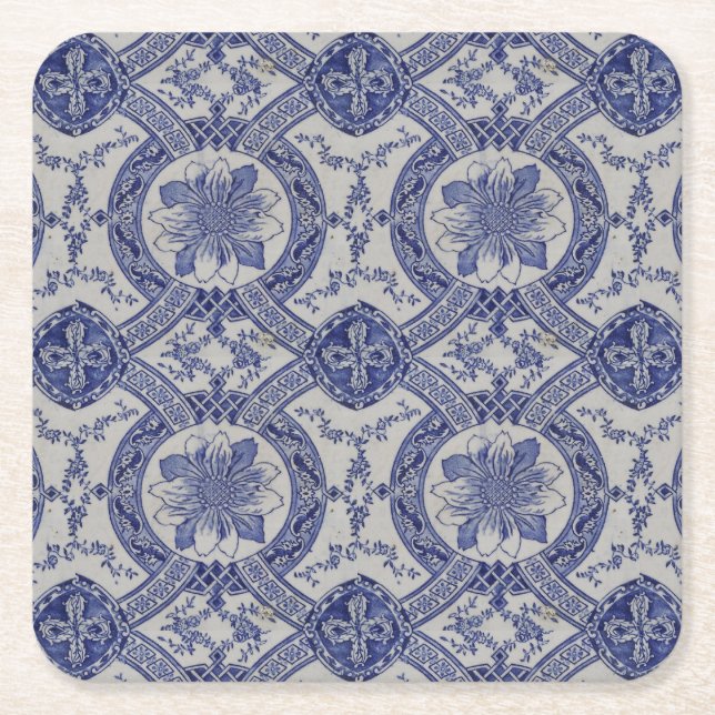 Repro portugisisk Blue Geometric Azulejos-Blommigt Underlägg Papper Kvadrat (Framsidan)