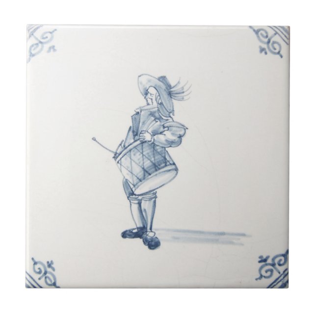 Repro portugisisk Drummer Blue Azulejos Tile Kakelplatta (Framsidan)