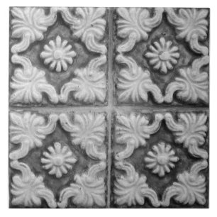 Repro portugisisk Faux Relief Red Grått Blommigt Kakelplatta