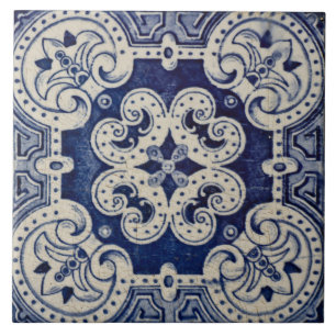Repro portugisiska blå geometriska Azulejos blom- Kakelplatta
