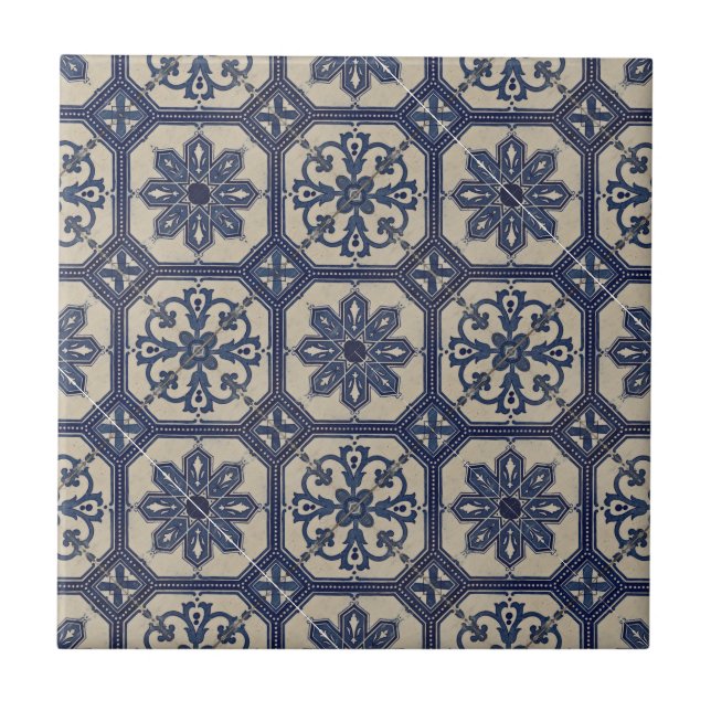 Repro PortuguBlue Geometric Azulejos Tile Kakelplatta (Framsidan)