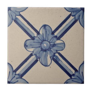 Repro Portuguesa Blue Geometric Azulejos Flower Kakelplatta
