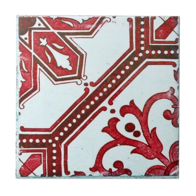 Repro Portuguesa Red Geometric Azulejos Tile Kakelplatta (Framsidan)