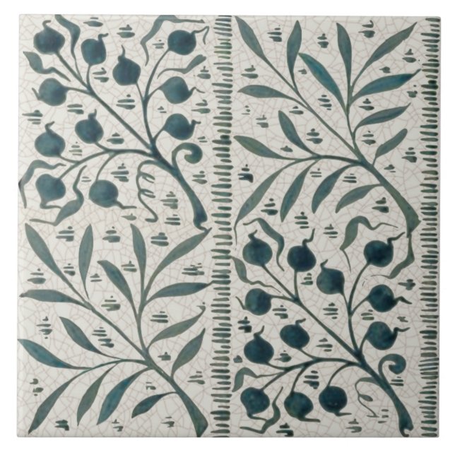 Repro Sällsynt 1870s Wm Morris Co-handmålat Kakelplatta (Framsidan)