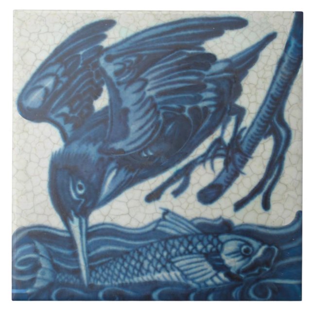 Repro Sällsynt De Morgan Blue Fishing Kingfisher Kakelplatta (Framsidan)