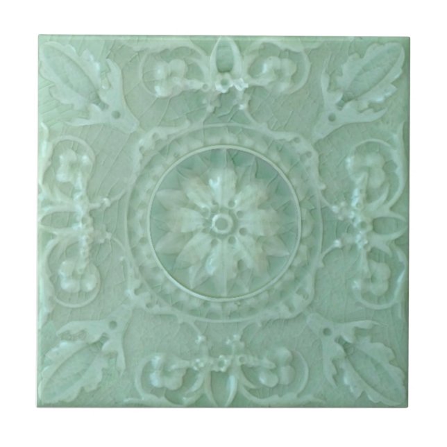 Repro Seafoam Symmetrical Faux Relief Majolica Kakelplatta (Framsidan)