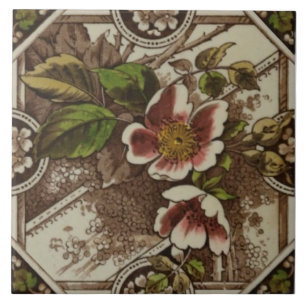 Repro Sherwin & Cotton Blommigt Transferware Kakelplatta
