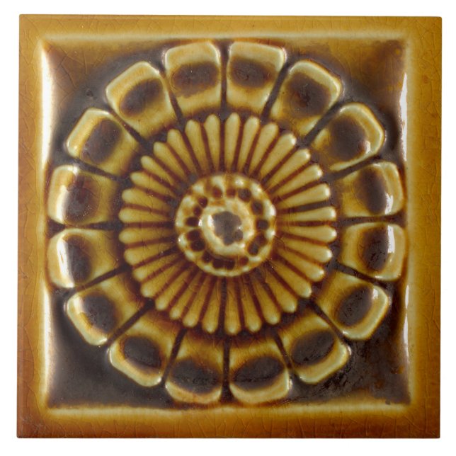 Repro Spain Azulejos Mustard Blommigt Tile Kakelplatta (Framsidan)