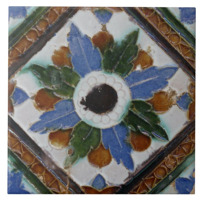 Repro Spain Geometric Azulejos Blommigt Grönt Tile Kakelplatta (Framsidan)