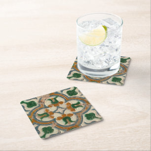 Repro Spain Geometric Azulejos Blommigt Underlägg Papper Kvadrat