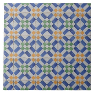 Repro Spain Geometric Azulejos Blue Gult Kakelplatta