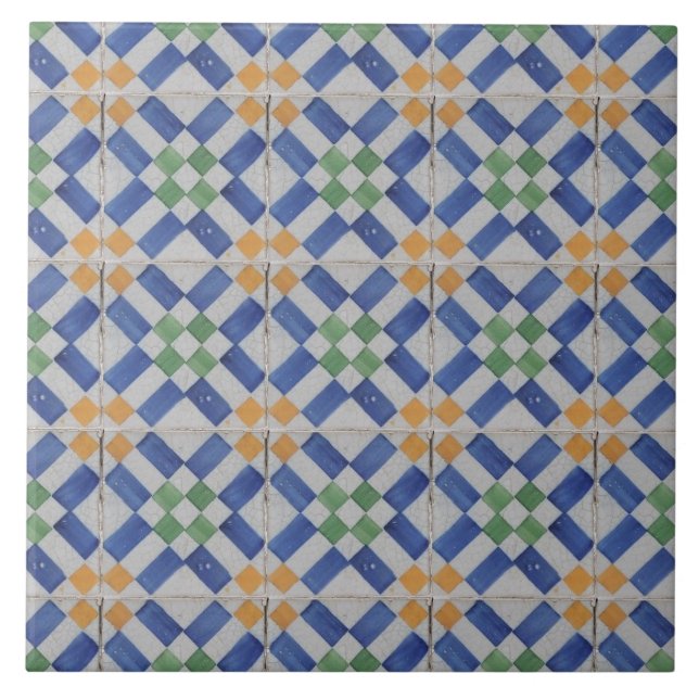 Repro Spain Geometric Azulejos Blue Gult Kakelplatta (Framsidan)