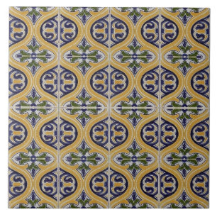 Repro Spain Geometric Azulejos Blue Gult Tile Kakelplatta