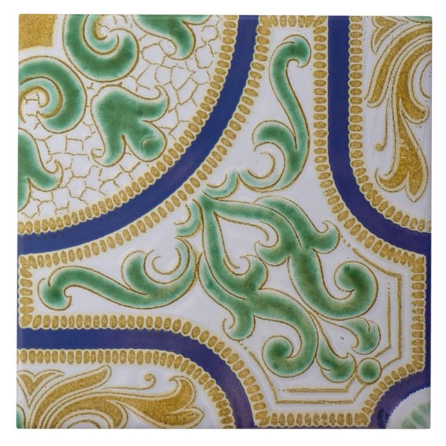 Repro Spain Geometric Azulejos Blue Gult Tile Kakelplatta (Framsidan)