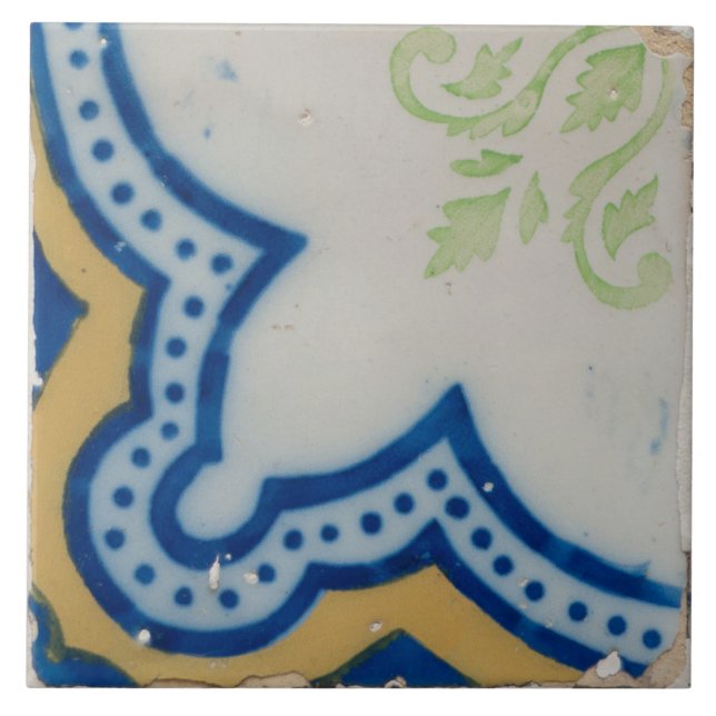 Repro Spain Geometric Azulejos Blue Gult Tile Kakelplatta (Framsidan)