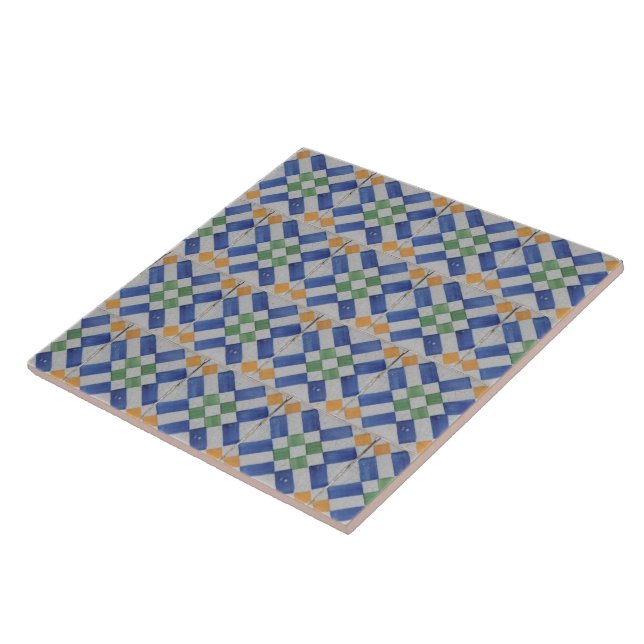 Repro Spain Geometric Azulejos Blue Gult Tile Kakelplatta (Sidan)