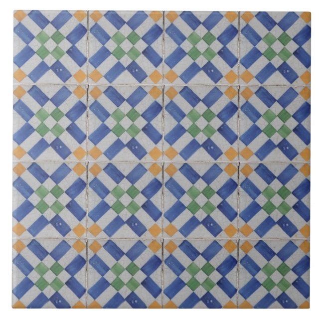 Repro Spain Geometric Azulejos Blue Tile Kakelplatta (Framsidan)