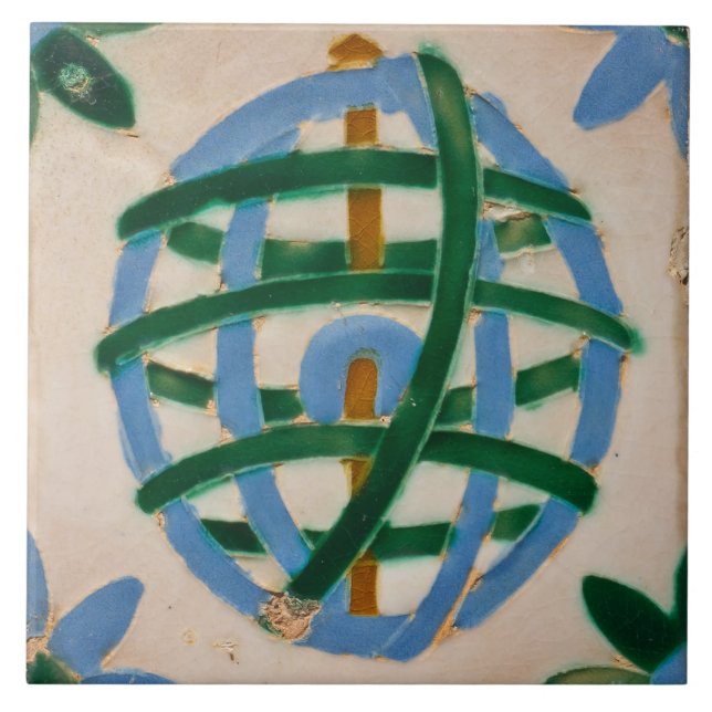 Repro Spain Geometric Azulejos Grönt Blue Kakelplatta (Framsidan)