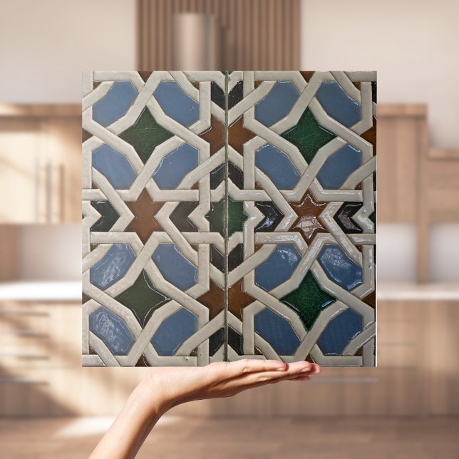 Repro Spain Geometric Azulejos Grönt Blue Tile Kakelplatta (Repro Spanish Geometric Azulejos Green Blue Tile
)