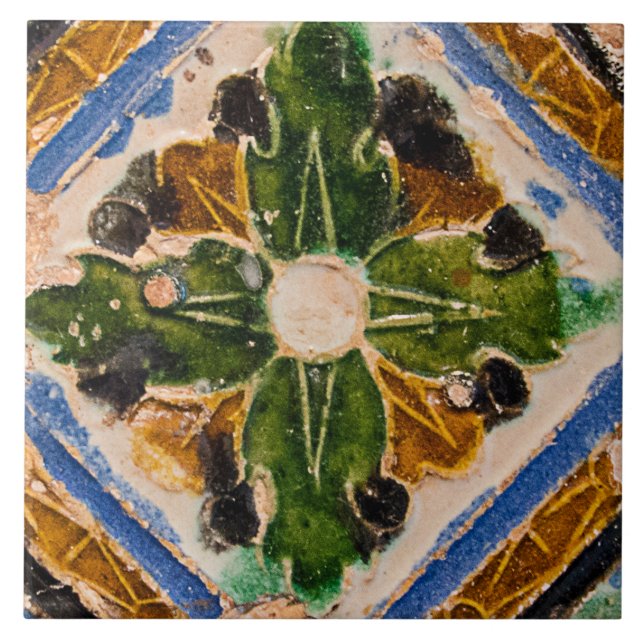 Repro Spain Geometric Azulejos Grönt Blue Tile Kakelplatta (Framsidan)