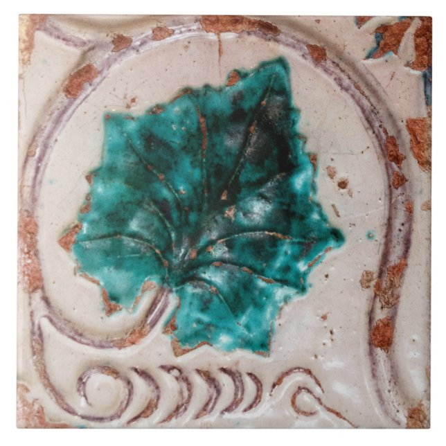Repro Spain Geometric Azulejos Grönt Löv Blommigt Kakelplatta (Framsidan)