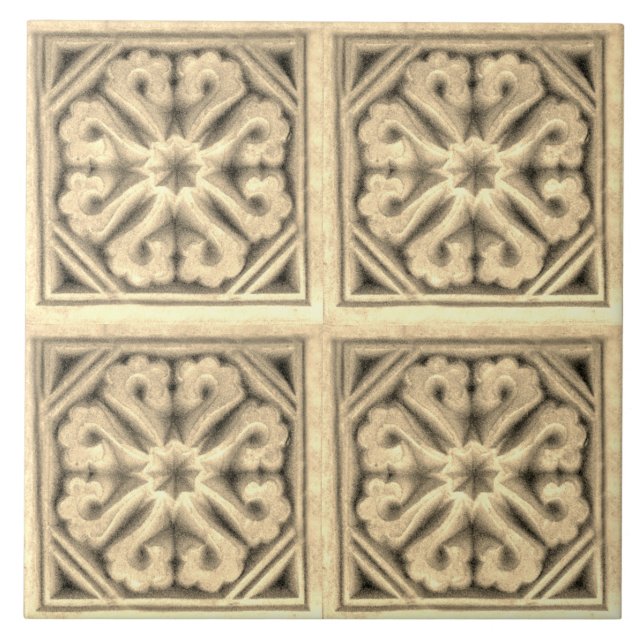 Repro Spain Maure Blommönster Faux relief Til Kakelplatta (Framsidan)