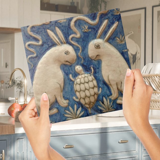 Repro Spain Rabbit Tortoise Blue Tile Kakelplatta (Repro Spanish Animal Rabbit Tortoise Blue Tile
)
