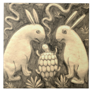 Repro Spain Rabbit Tortoise Sepia Tile Kakelplatta