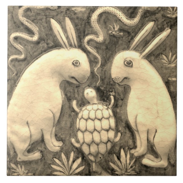 Repro Spain Rabbit Tortoise Sepia Tile Kakelplatta (Framsidan)