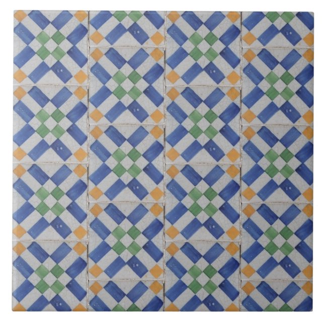 Repro Spanska Geometriska Azulejos Blå Gul Kakel (Framsidan)