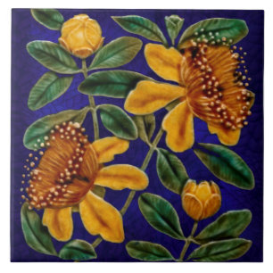 Repro Stark Vibrant Blommigt Faux Relief Majolica Kakelplatta