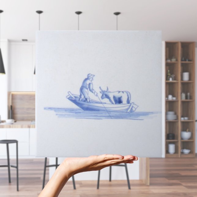 Repro Traditional Fisherman on Boat Delft Tile Kakelplatta (Repro Traditional Fisherman on Boat Delft Tile
)