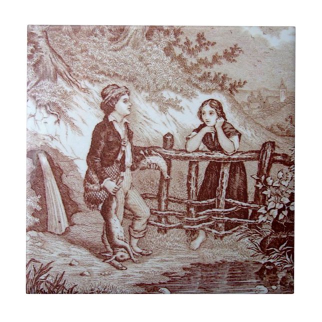 Repro Victorian 1880 Sepia Tile "The Hunt" Kakelplatta (Framsidan)