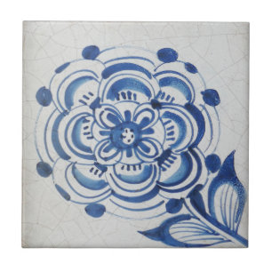 Repro Victorian Blue and White Flower Tile Kakelplatta