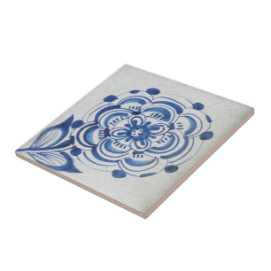 Repro Victorian Blue and White Flower Tile Kakelplatta